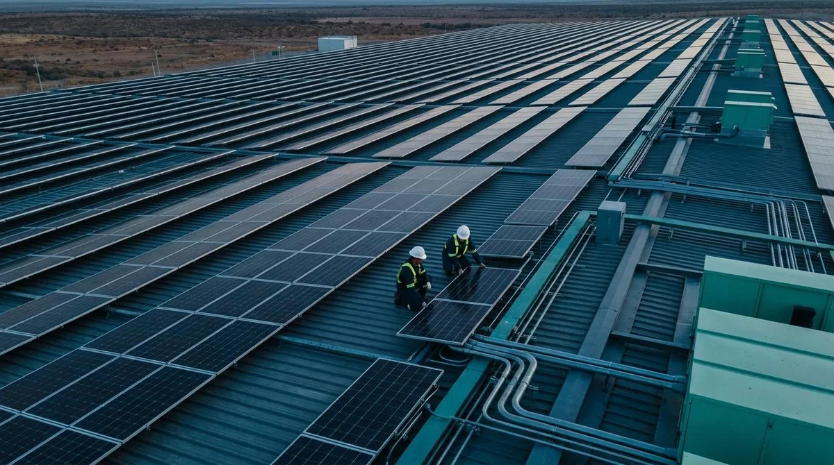 Ingenieros inspeccionando instalación fotovoltaica industrial — Ecotecnia Solar